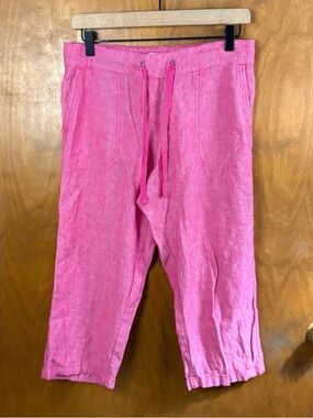 Dash Pink Linen High Rise Pull On Capri Pants Crop Culottes Slouchy Lagenlook